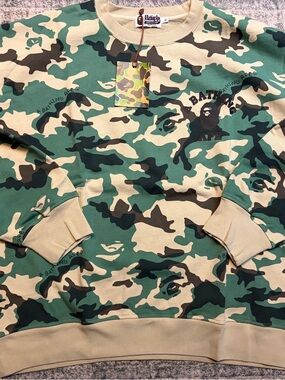 A Bathing Ape BAPE Woodland Camo Loose Fit Crewneck — Olive Drab (Size XL)